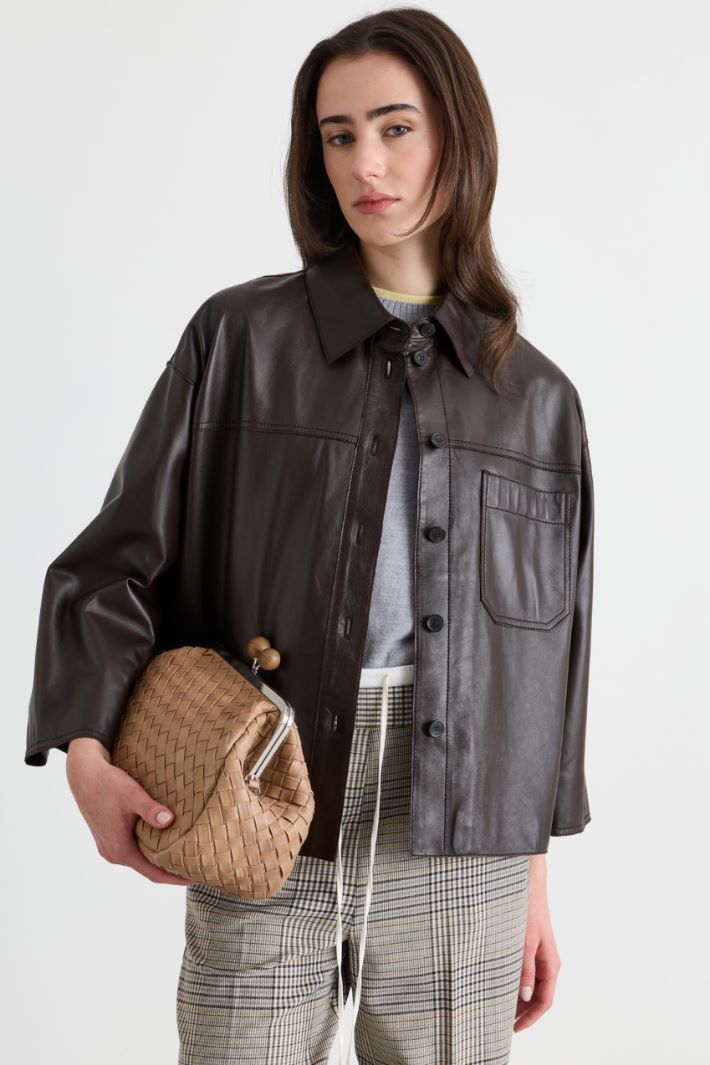 Boxy Leather Jacket - BROWN - Intrend - 2