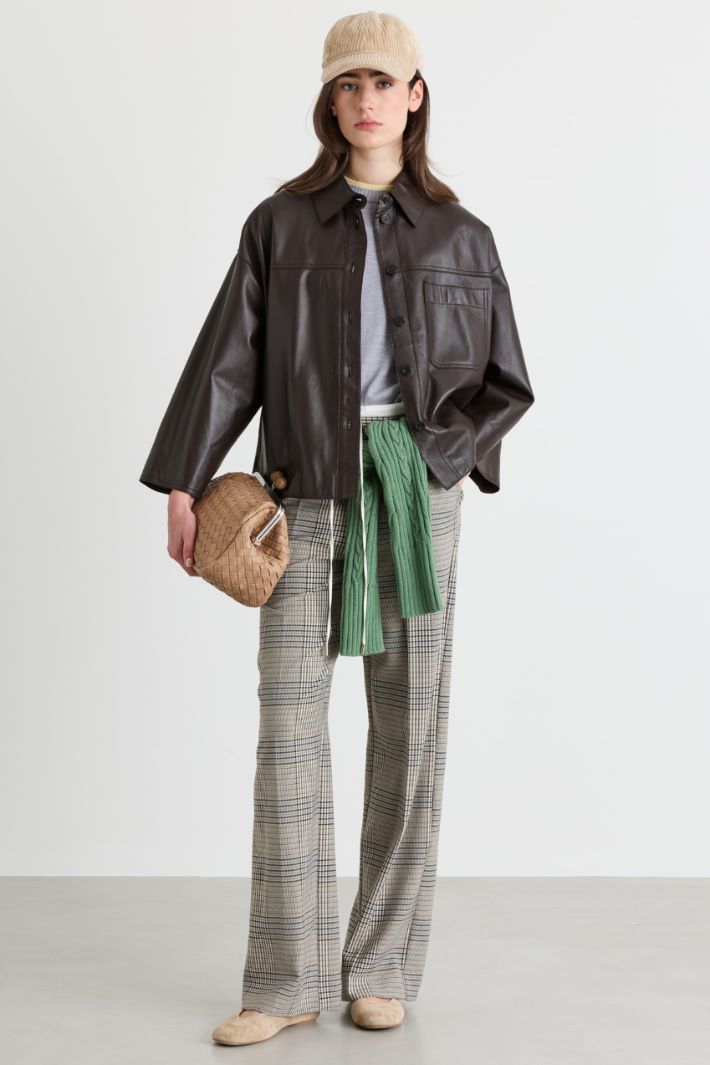 Boxy Leather Jacket - BROWN - Intrend