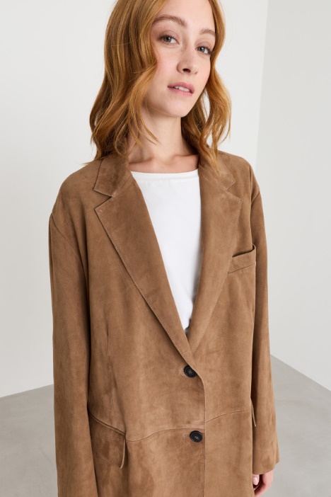 Blazer oversize in pelle scamosciata