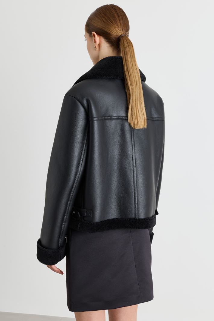 Coated Biker Jacket - BLACK - Intrend - 4