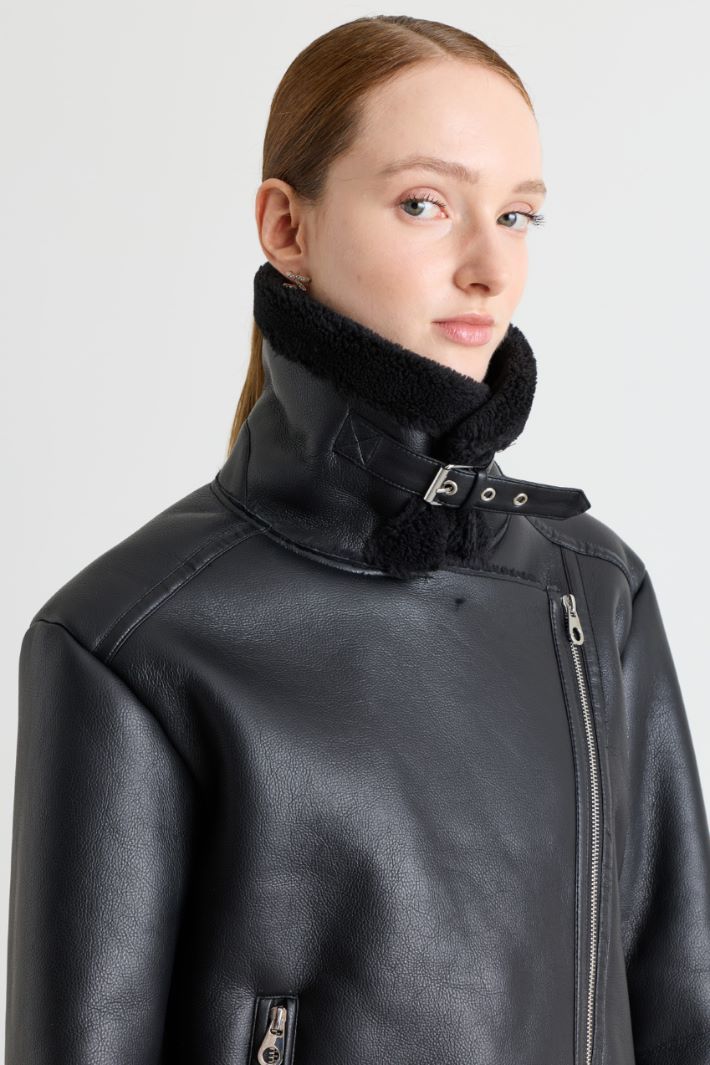 Coated Biker Jacket - BLACK - Intrend - 3