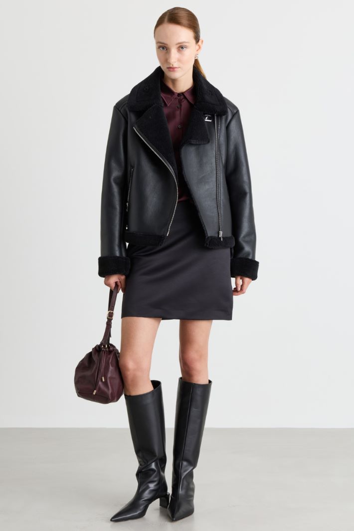 Coated Biker Jacket - BLACK - Intrend