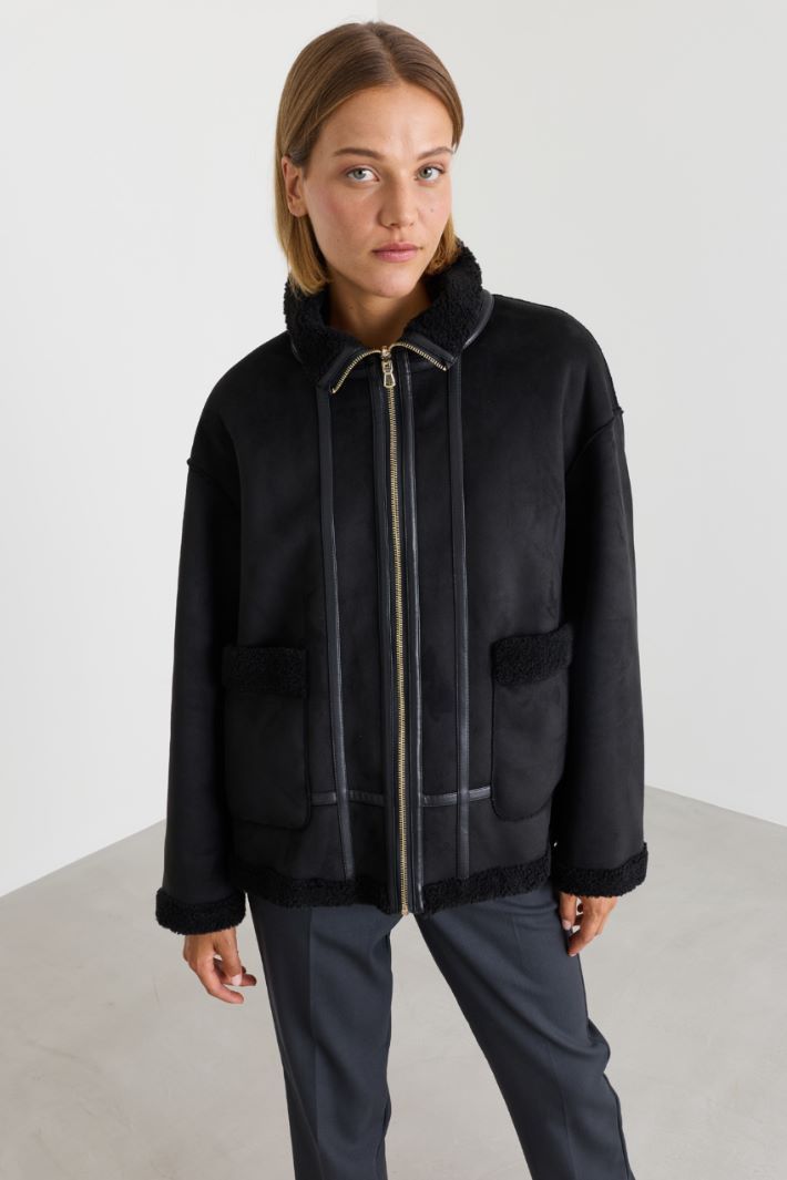 Soft and Warm Reversible Jacket - BLACK - Intrend - 2