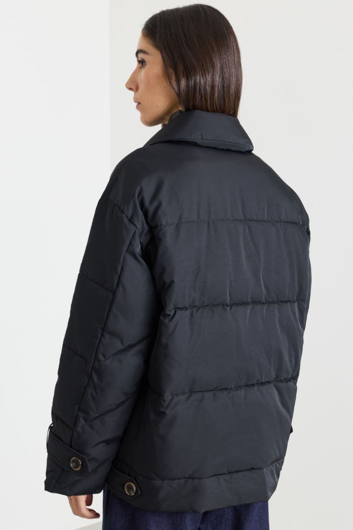 Goose down-filled short double-breasted wool coat - BLACK - Intrend - 4