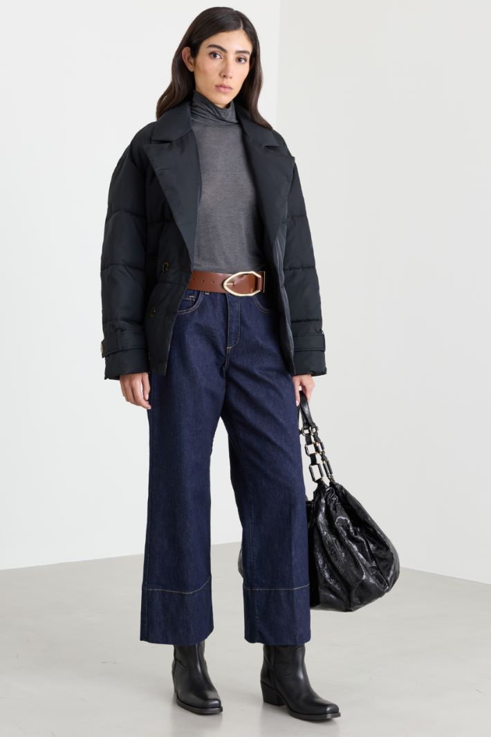 Goose down-filled short double-breasted wool coat - BLACK - Intrend