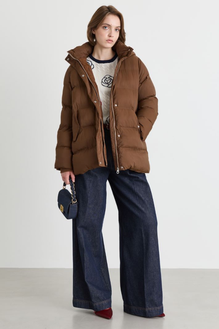 Hooded padded jacket - BROWN - Intrend