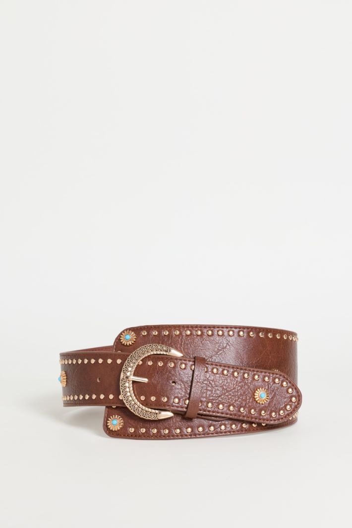 Wide belt with studs - BROWN - Intrend