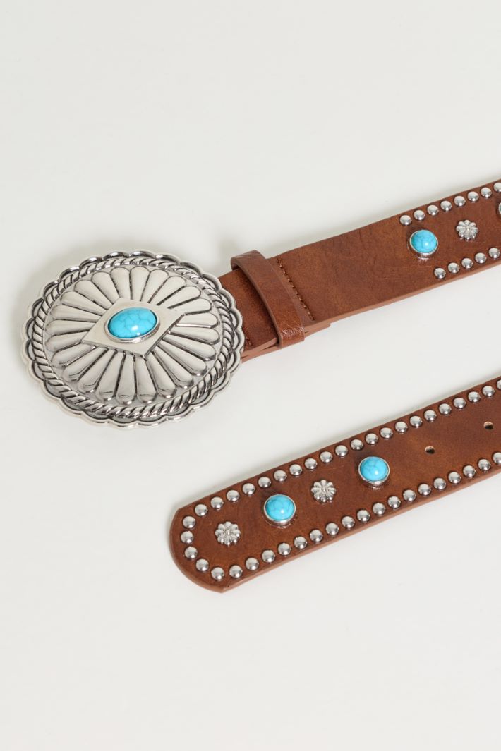 Jewelled and Studded Belt - BROWN - Intrend - 2