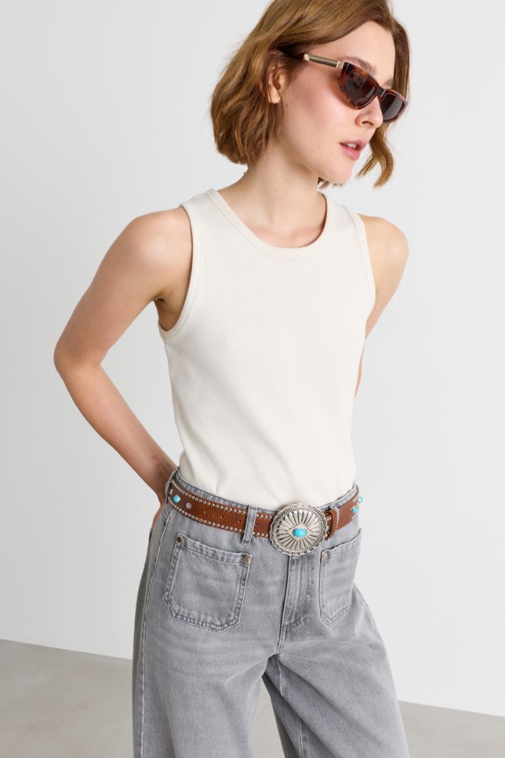 Jewelled and Studded Belt - BROWN - Intrend - 3