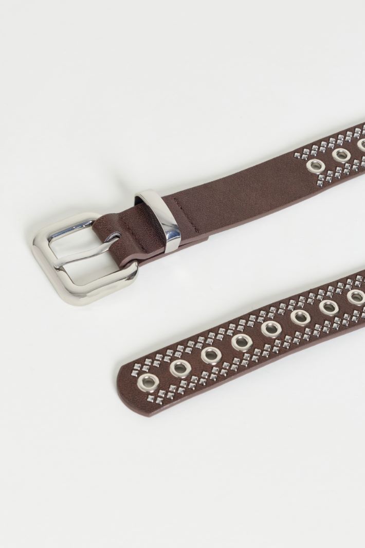 Cintura con occhielli e borchie - MARRONE ARGENTO - Intrend - 2