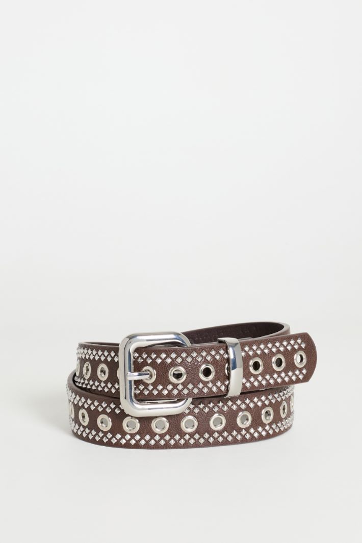 Cintura con occhielli e borchie - MARRONE ARGENTO - Intrend
