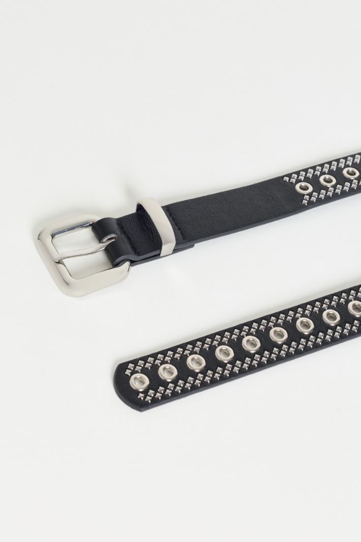 Cintura con occhielli e borchie - NERO ARGENTO - Intrend - 2