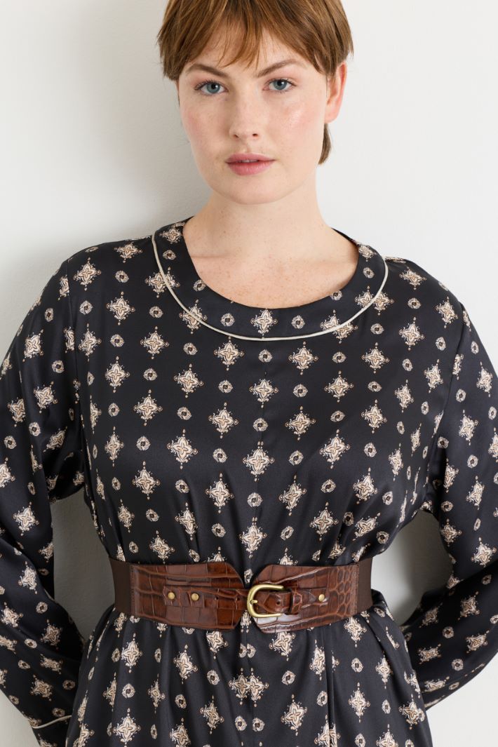Croc-effect leather belt - BROWN - Intrend - 3