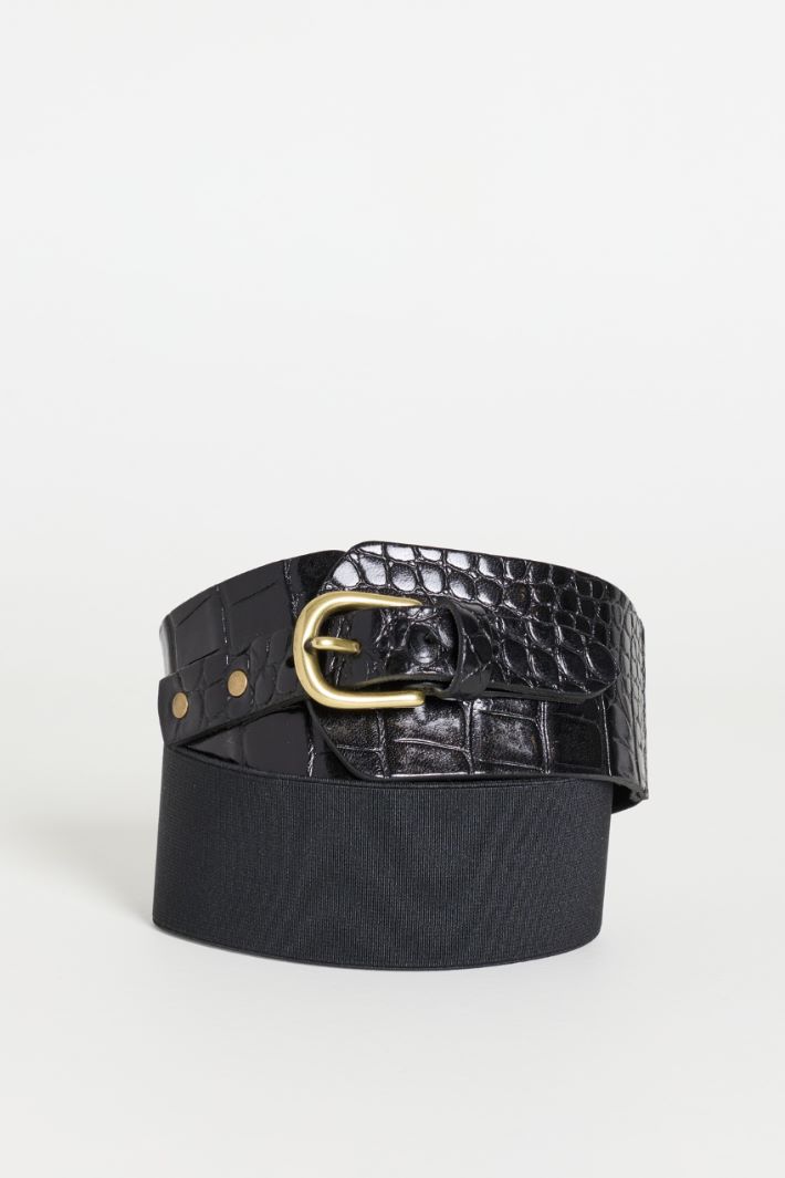 Croc-effect leather belt - BLACK - Intrend