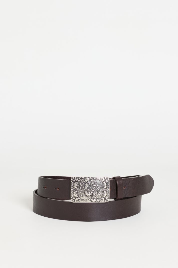 Cintura in pelle con fibbia incisa - MARRONE - Intrend