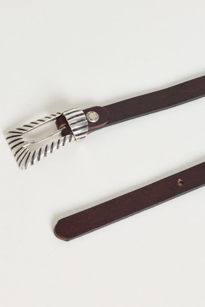 Leather belt with geometric buckle - BROWN - Intrend - 2