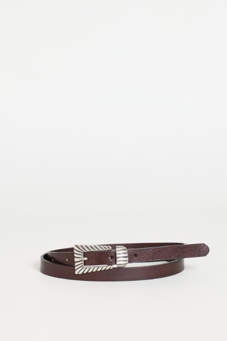 Leather belt with geometric buckle - Intrend