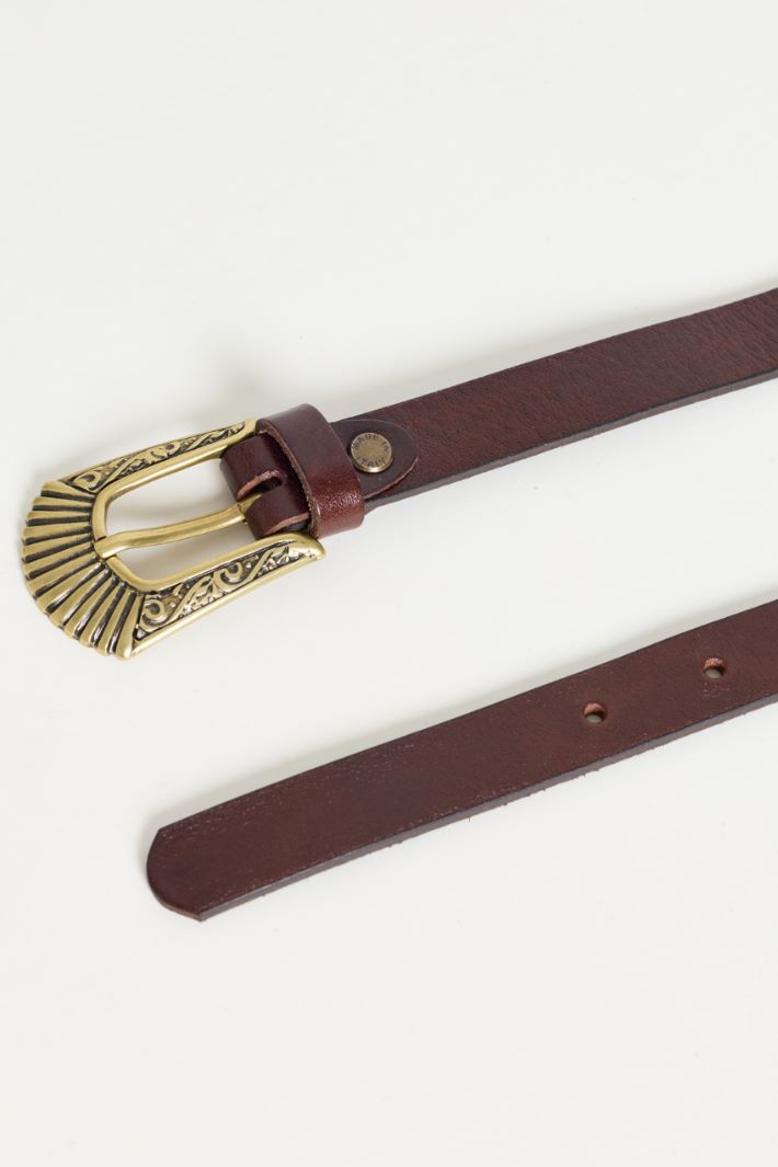 Cintura in pelle con fibbia sagomata - MARRONE - Intrend - 2