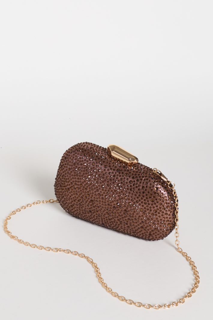 Structured Rhinestone Clutch - BROWN - Intrend - 4