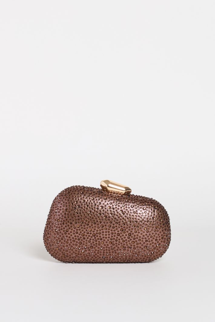 Structured Rhinestone Clutch - BROWN - Intrend
