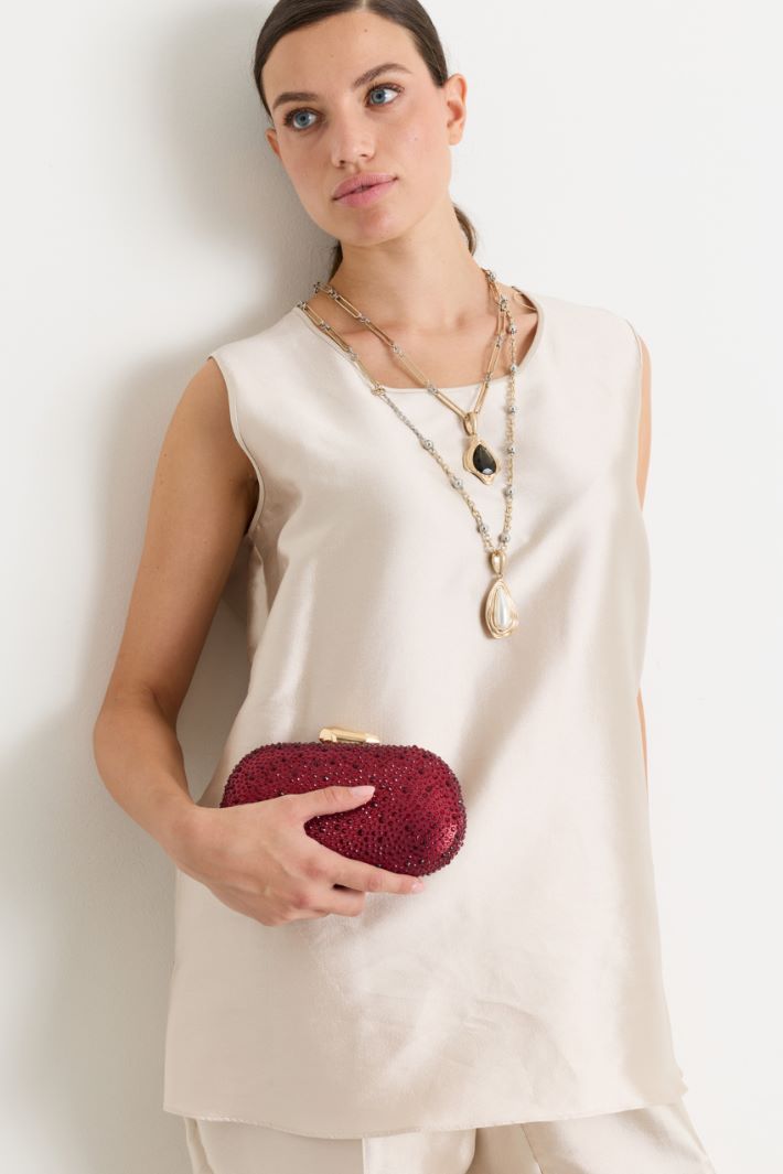 Structured Rhinestone Clutch - BORDEAUX - Intrend - 5