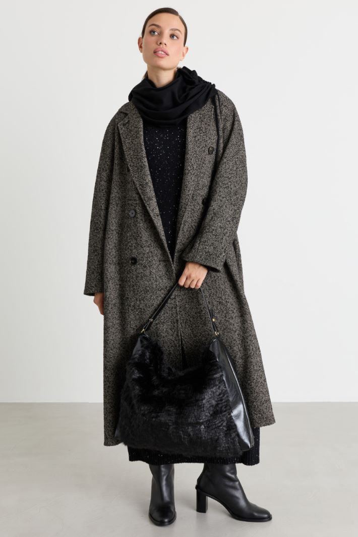 Dual-fabric bag - BLACK - Intrend - 5
