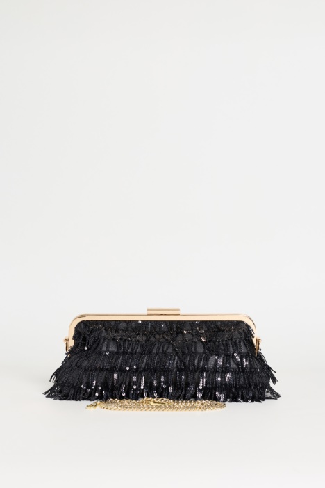 Maxi pochette con frange di paillettes