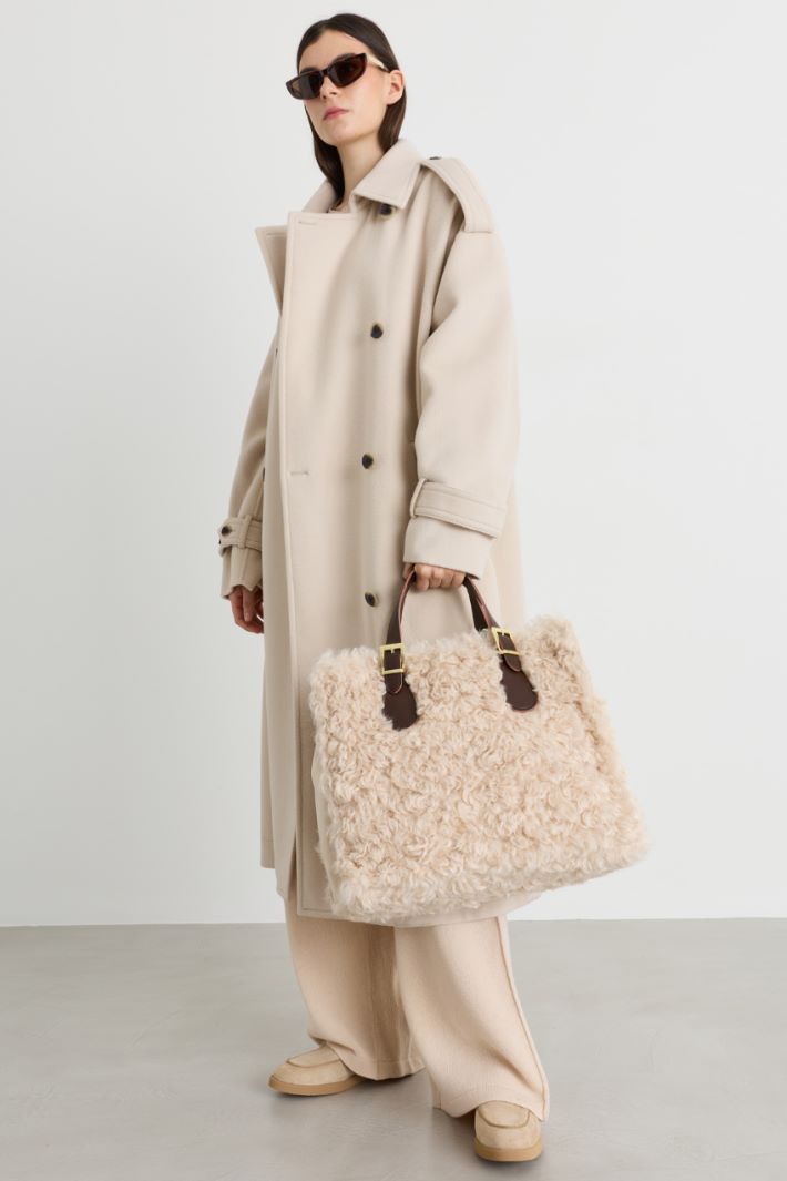 Borsa shopper in tessuto morbido e caldo - BEIGE - Intrend - 5