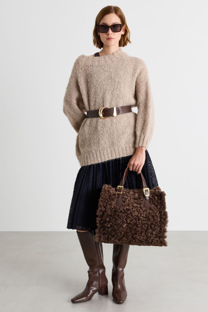 Borsa shopper in tessuto morbido e caldo - MARRONE - Intrend - 5