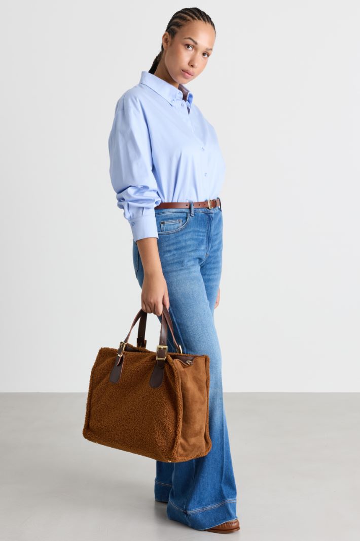 Borsa shopper in tessuto morbido - MARRONE - Intrend - 5