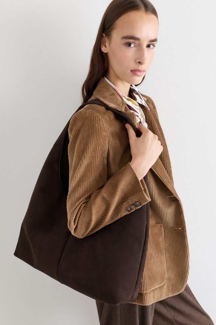 Maxi borsa in tessuto vellutato - MARRONE - Intrend - 5
