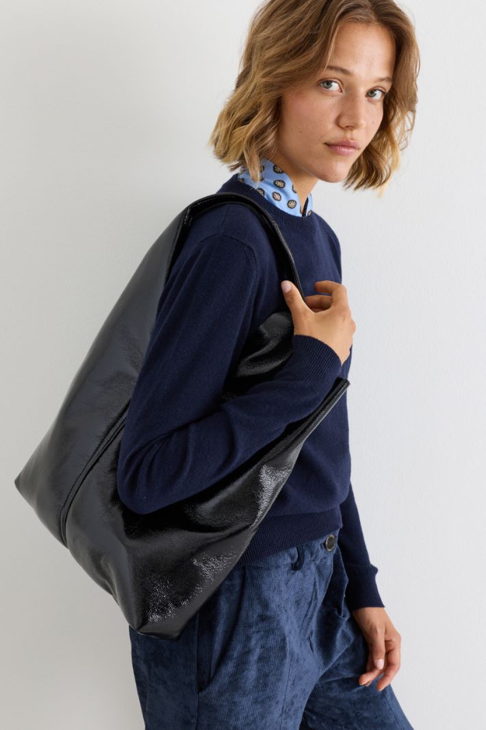 Coated Fabric Shopper - BLACK - Intrend - 5