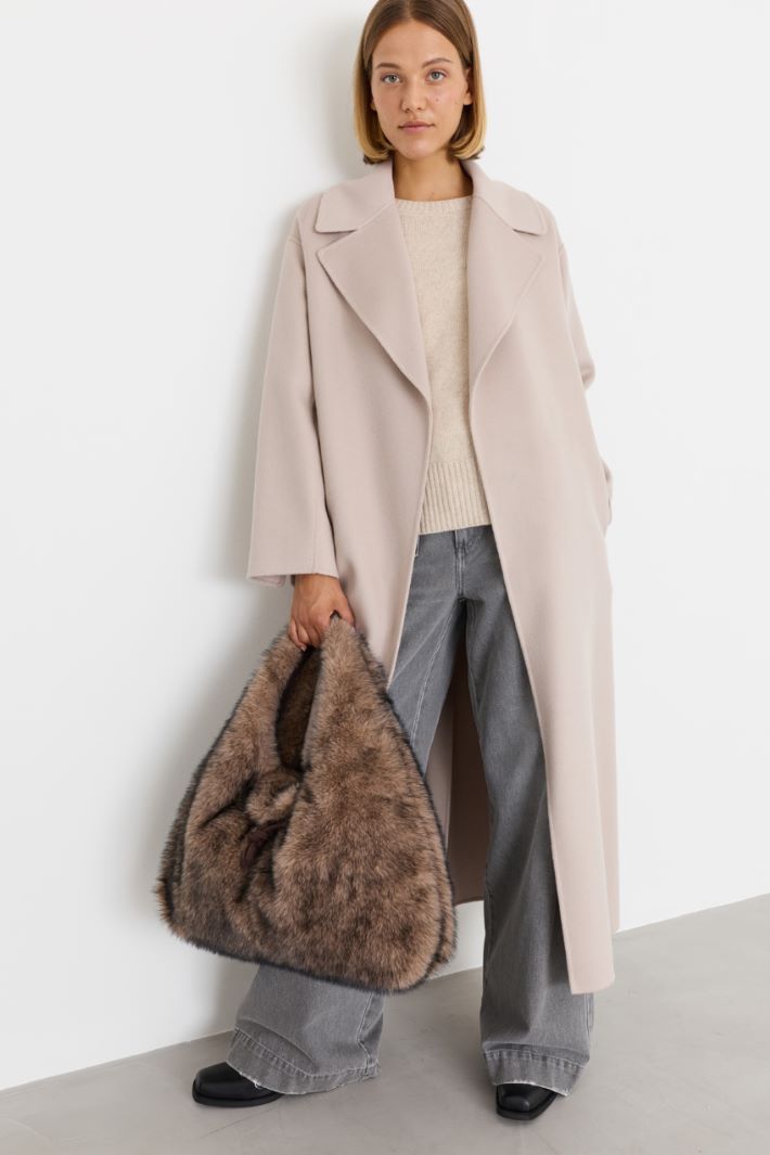 Maxi shopper in tessuto morbido e caldo - BEIGE - Intrend - 5