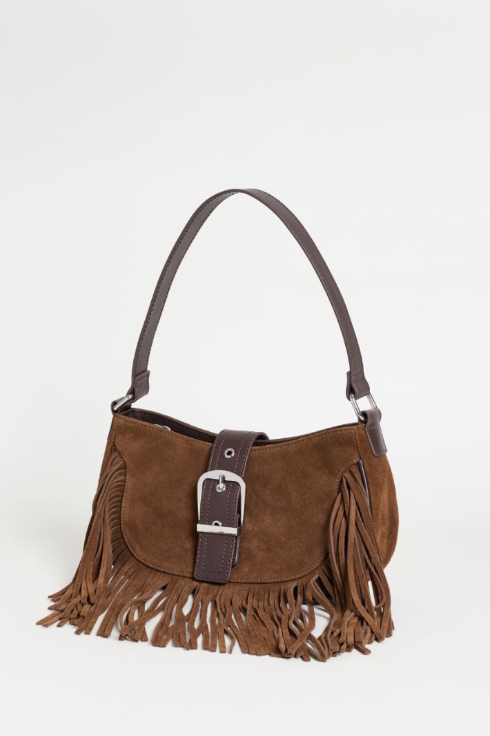 Fringed suede bag - BROWN - Intrend - 2
