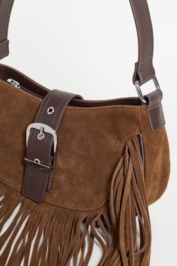 Fringed suede bag - BROWN - Intrend - 4