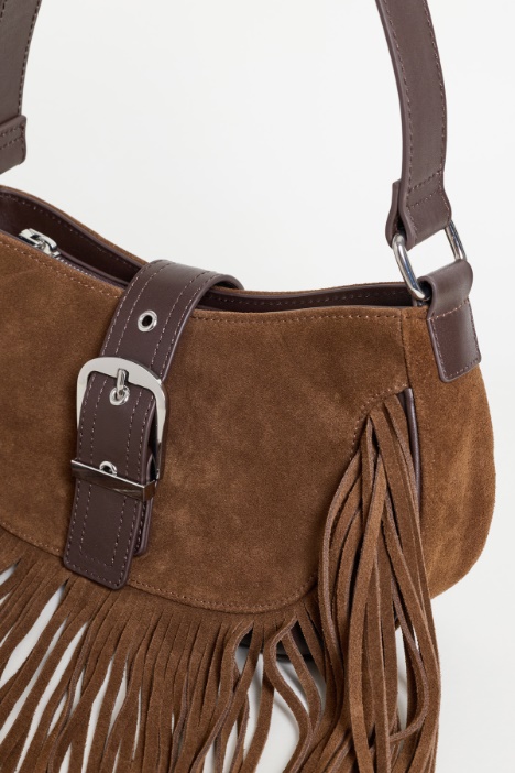 Borsa in pelle scamosciata con frange
