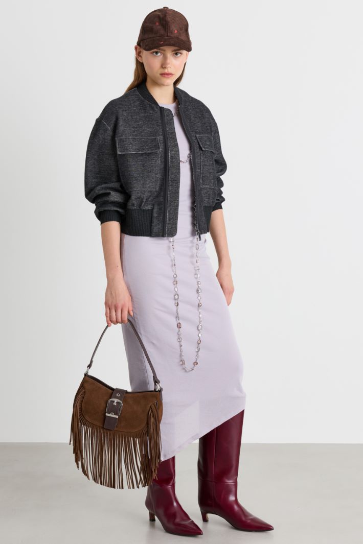 Fringed suede bag - BROWN - Intrend - 5