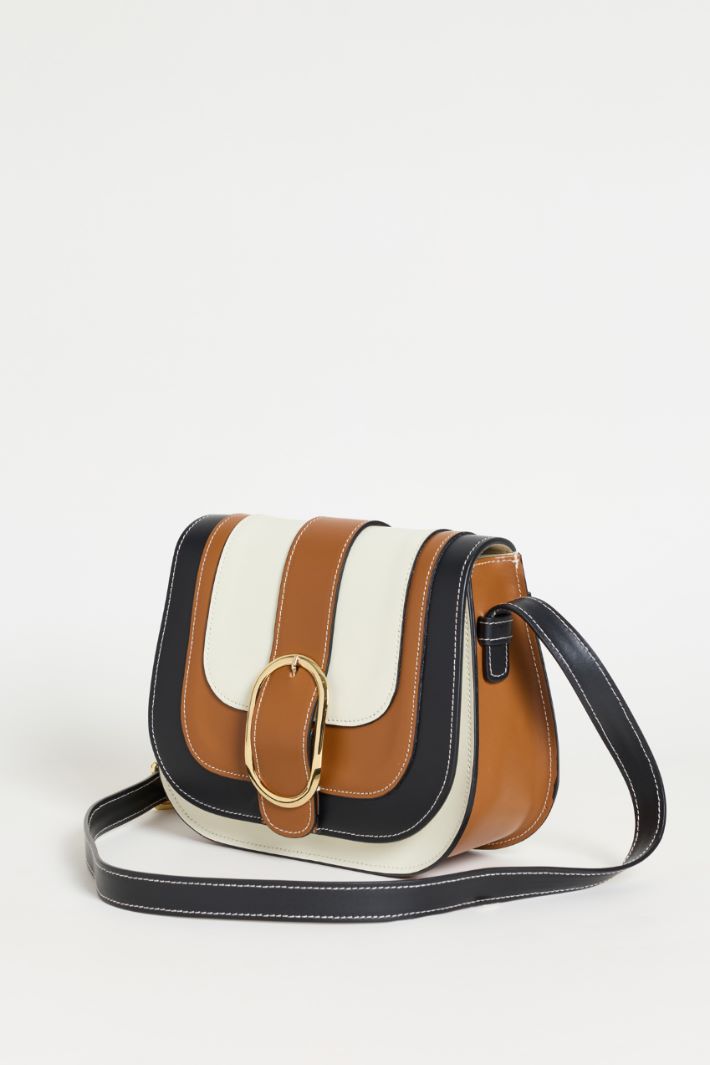 Inlaid Leather Bag - BROWN - Intrend - 2