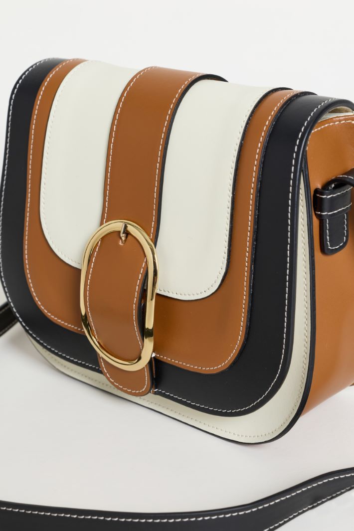 Inlaid Leather Bag - BROWN - Intrend - 4