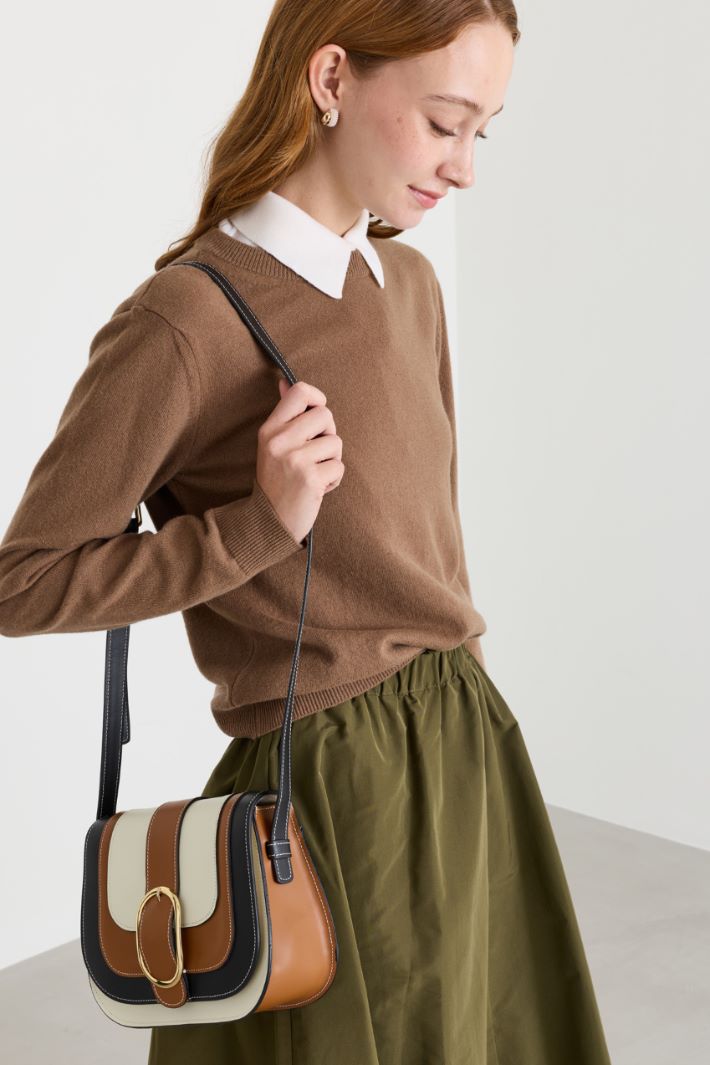 Inlaid Leather Bag - BROWN - Intrend - 5