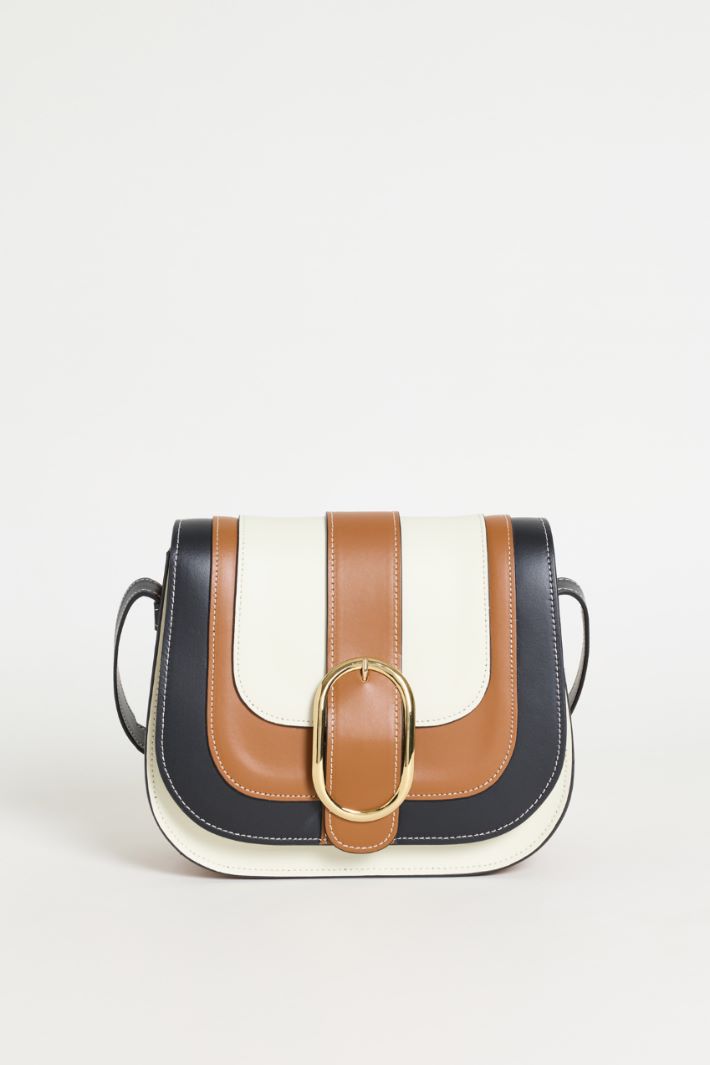 Inlaid Leather Bag - BROWN - Intrend