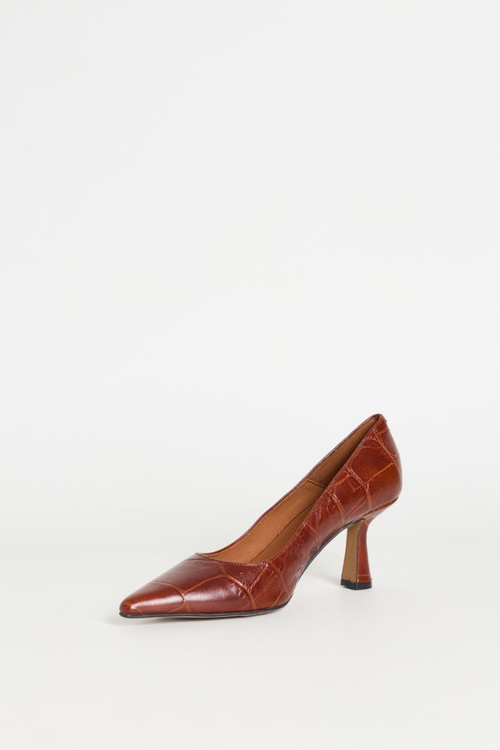 Croc-effect leather pumps - BROWN - Intrend - 3