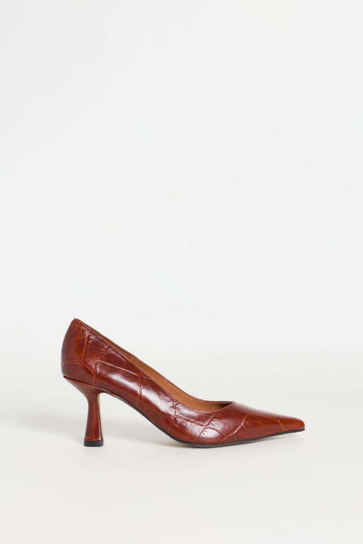 Croc-effect leather pumps - BROWN - Intrend
