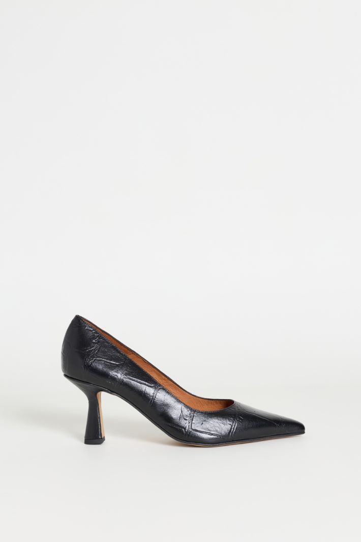Croc-effect leather pumps - BLACK - Intrend