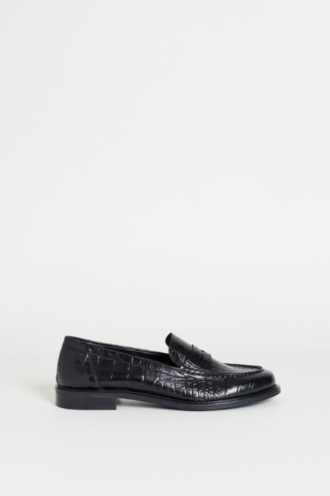 Croc-embossed leather loafers - Intrend