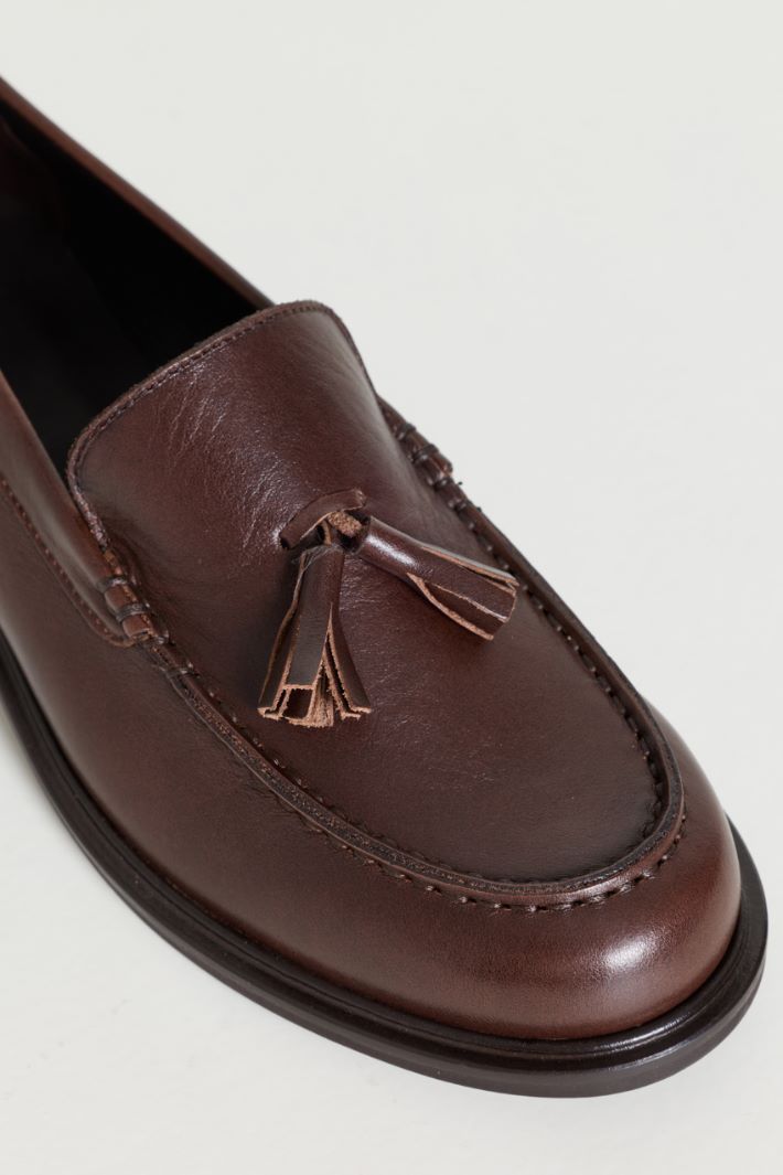 Leather Tassel Loafers - BROWN - Intrend - 4