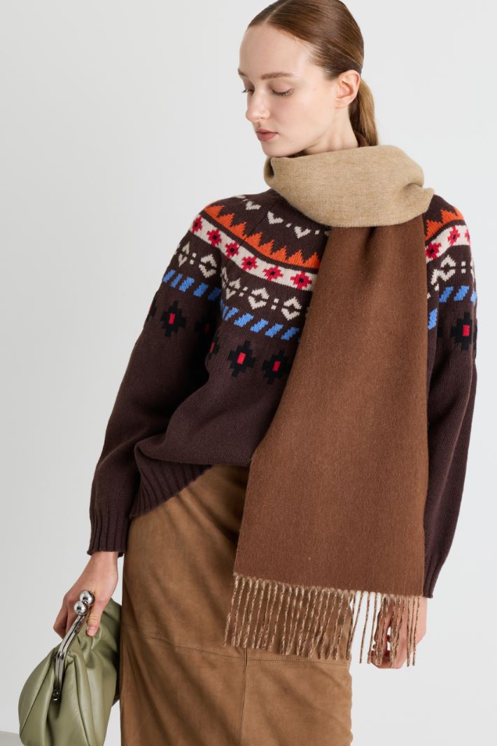 Reversible pure wool scarf - BROWN - Intrend - 2