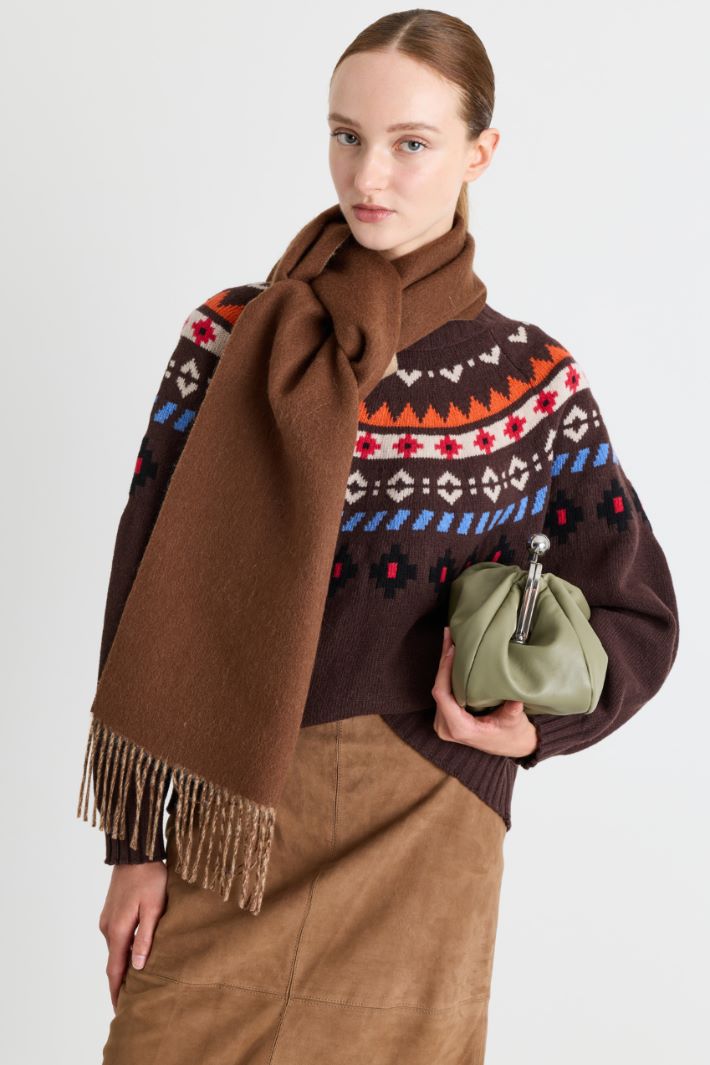 Reversible pure wool scarf - BROWN - Intrend