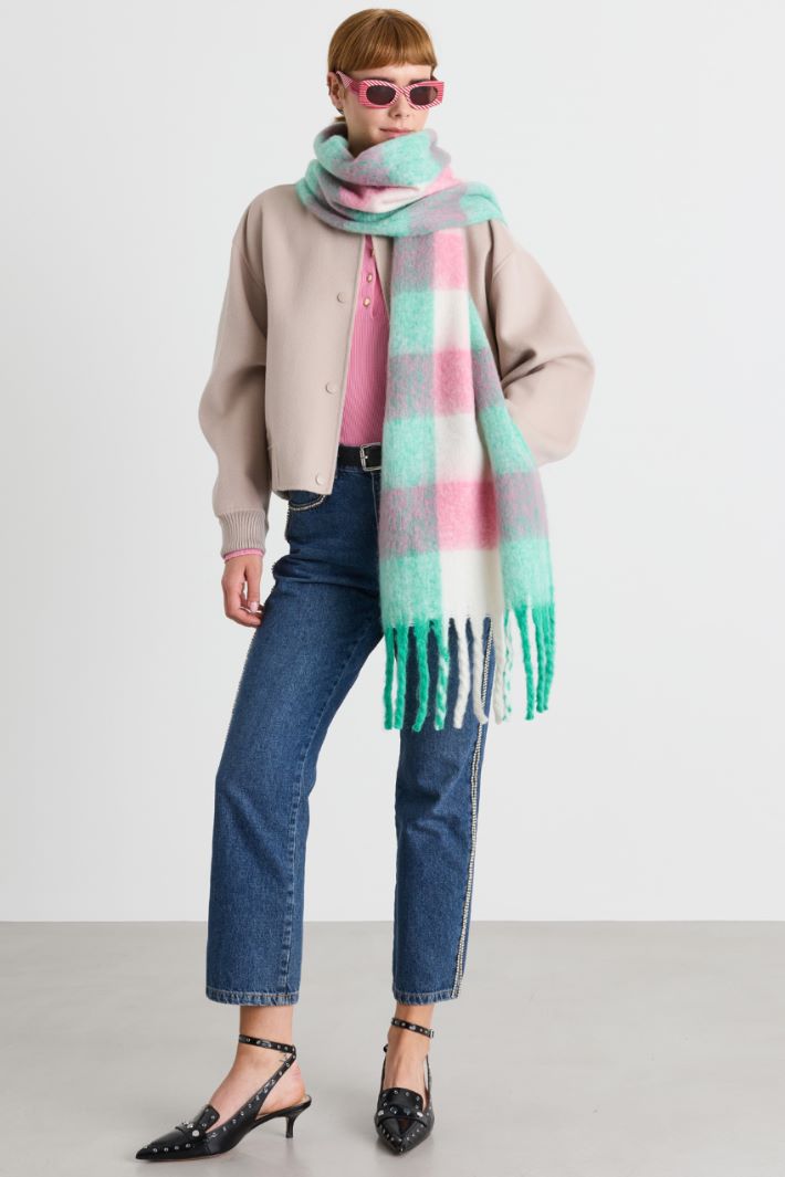 Long scarf - GREEN PINK WHITE - Intrend - 2