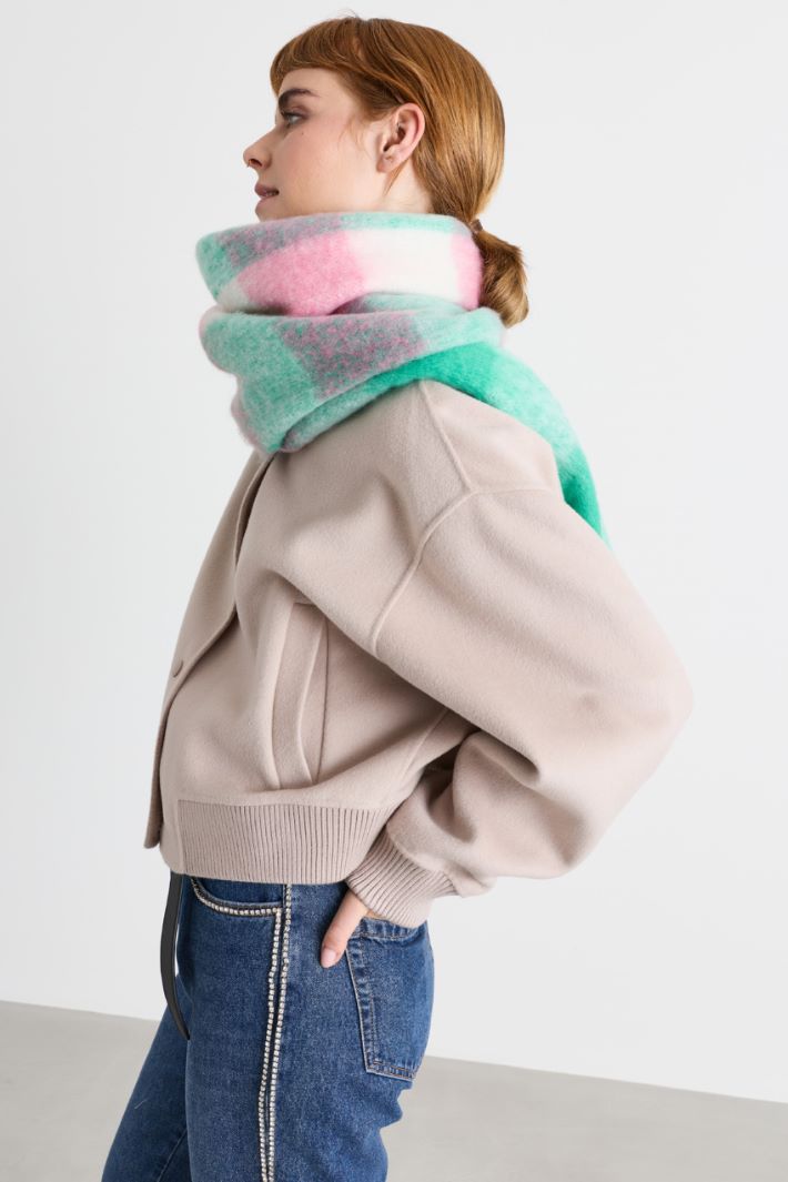 Long scarf - GREEN PINK WHITE - Intrend